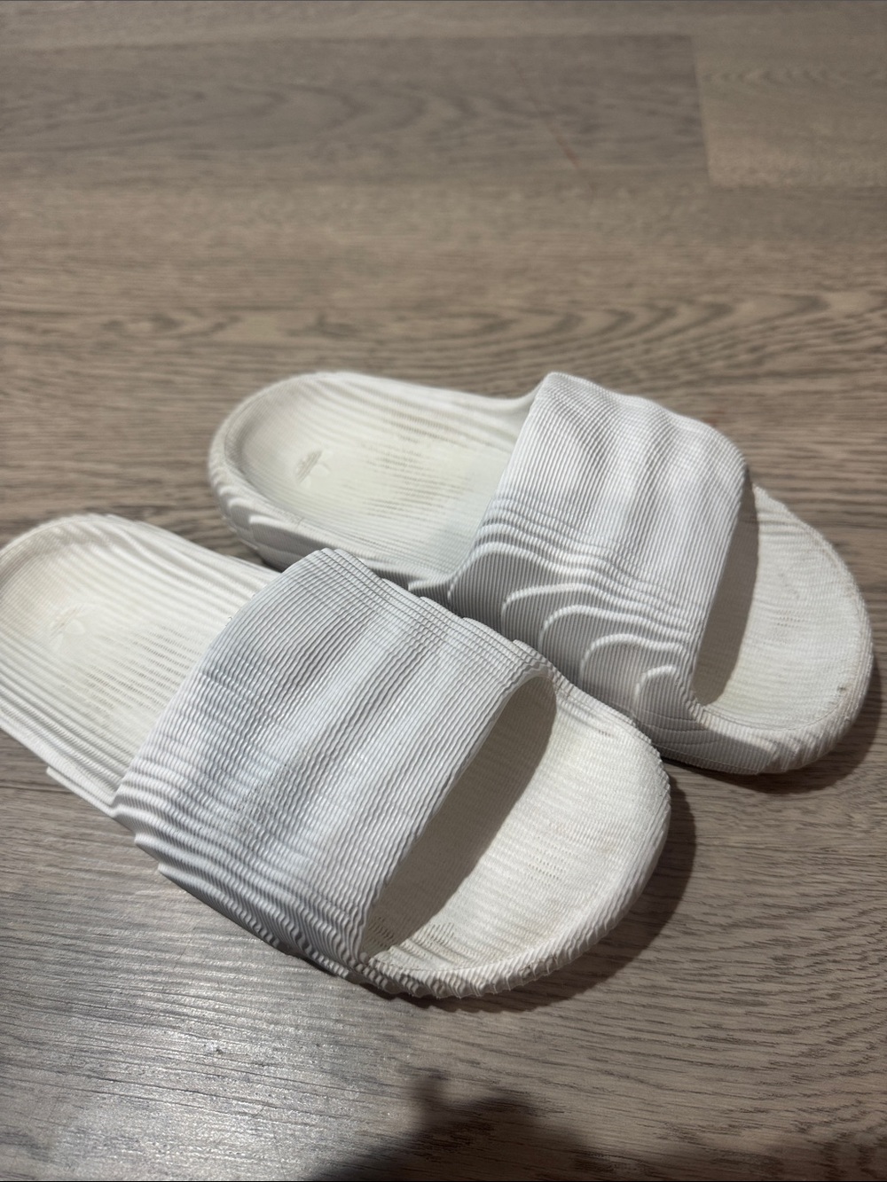 adidas White Ribbed Slide Sandals
